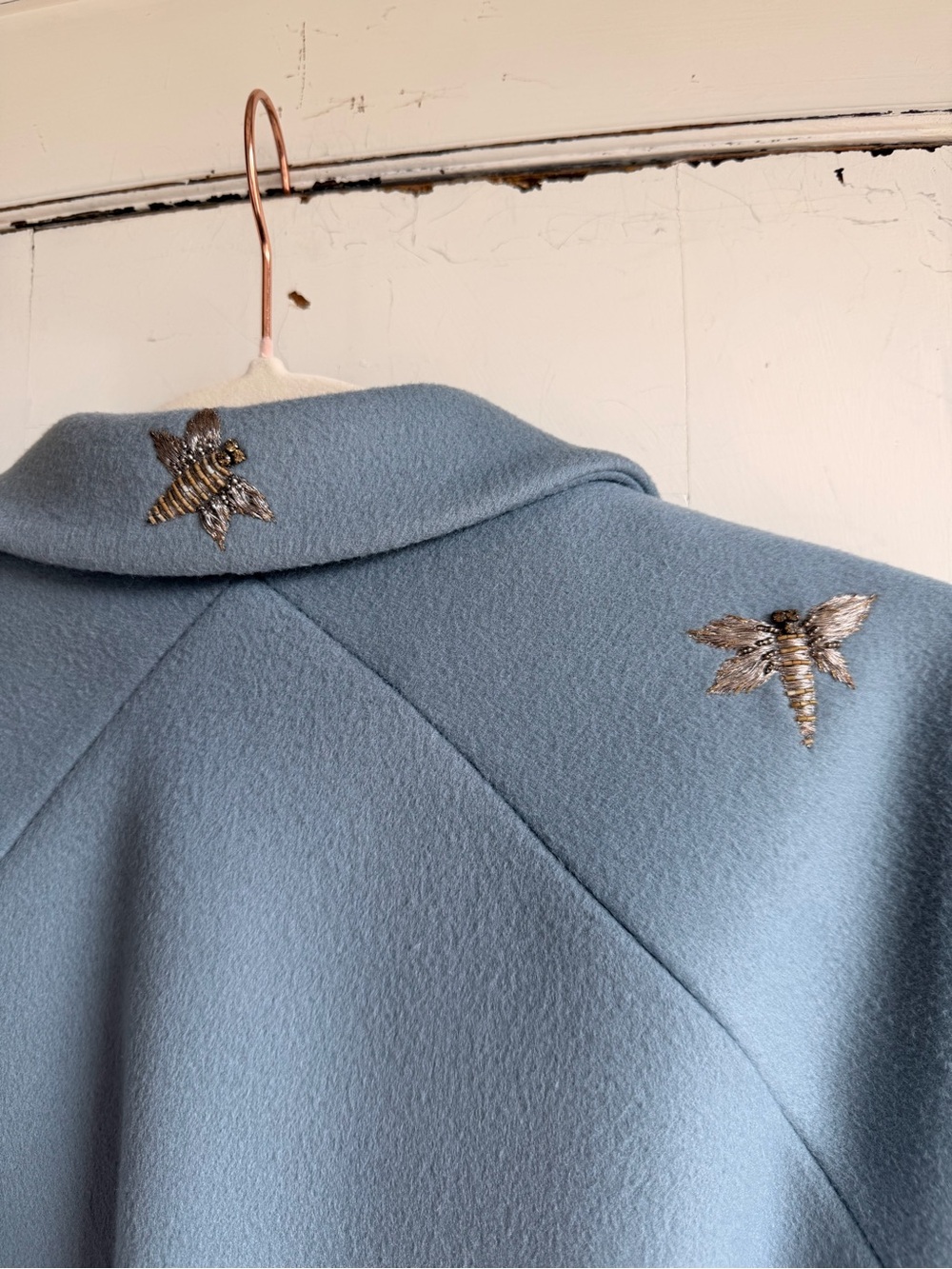Valentino Light Blue Embroidered Wool Trench Coat - Picture 10 of 11